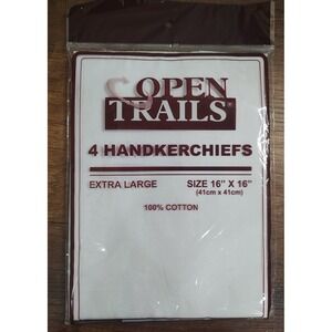 4 Plain WHITE HANDKERCHIEFS 100% COTTON eXtra LARGE 16" x 16" XL Handkerchief